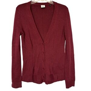 CAbi Burgundy Red Button-up Knit Cardigan Sweater V-Neck Long Sleeve Womens XS